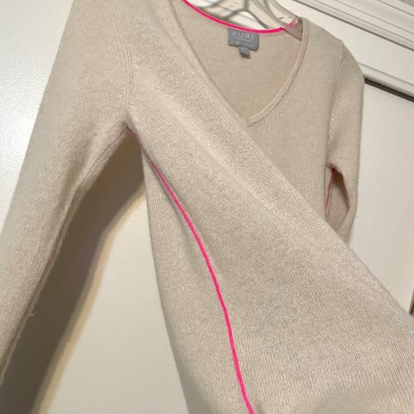 Pure Collection 100% Cashmere Sweater Long Sleeve V-Neck Top Tan/Cream/Pink   4 - Picture 10 of 16